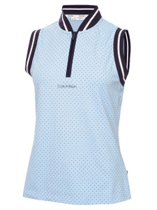 Calvin Klein Womens Camilla Printed Sleeveless Polo - Blue Bell