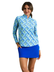 IBKUL Nina Long Sleeve Mock Neck Top - Blue Multi