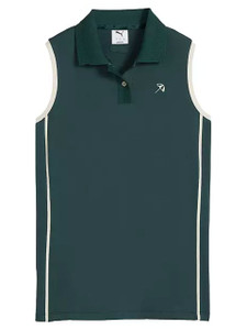Puma x Arnold Palmer Womens Modalon Piped Sleeveless Polo - Forest Green