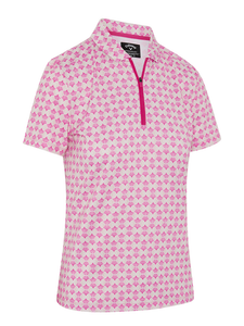 Callaway Women's Deco Geo Print Mesh Insert Polo - Fuchsia Purple