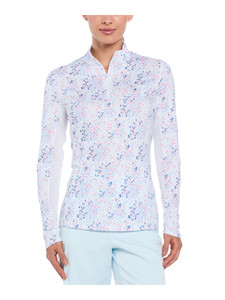 Ben Hogan Women's Ditsy Dot Floral Printed Sun Protection Top - Bright White