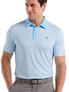 Original Penguin Windowpane Print Golf Polo - Malibu Blue