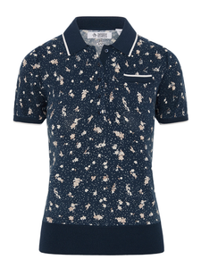 Original Penguin Women's Floral Pocket Golf Sweater Polo - Black Iris