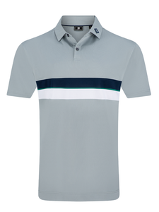 FootJoy Double Chest Band Pique Polo Shirt (Athletic Fit) - Grey/Field Green
