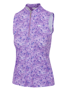 Greg Norman Women's Ocean Palm Sleeveless Zip Polo - Lavender Bliss