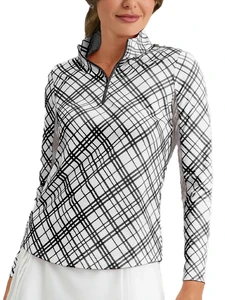 IBKUL Tony Plaid Print Long Sleeve Mock Neck Top - Black/White