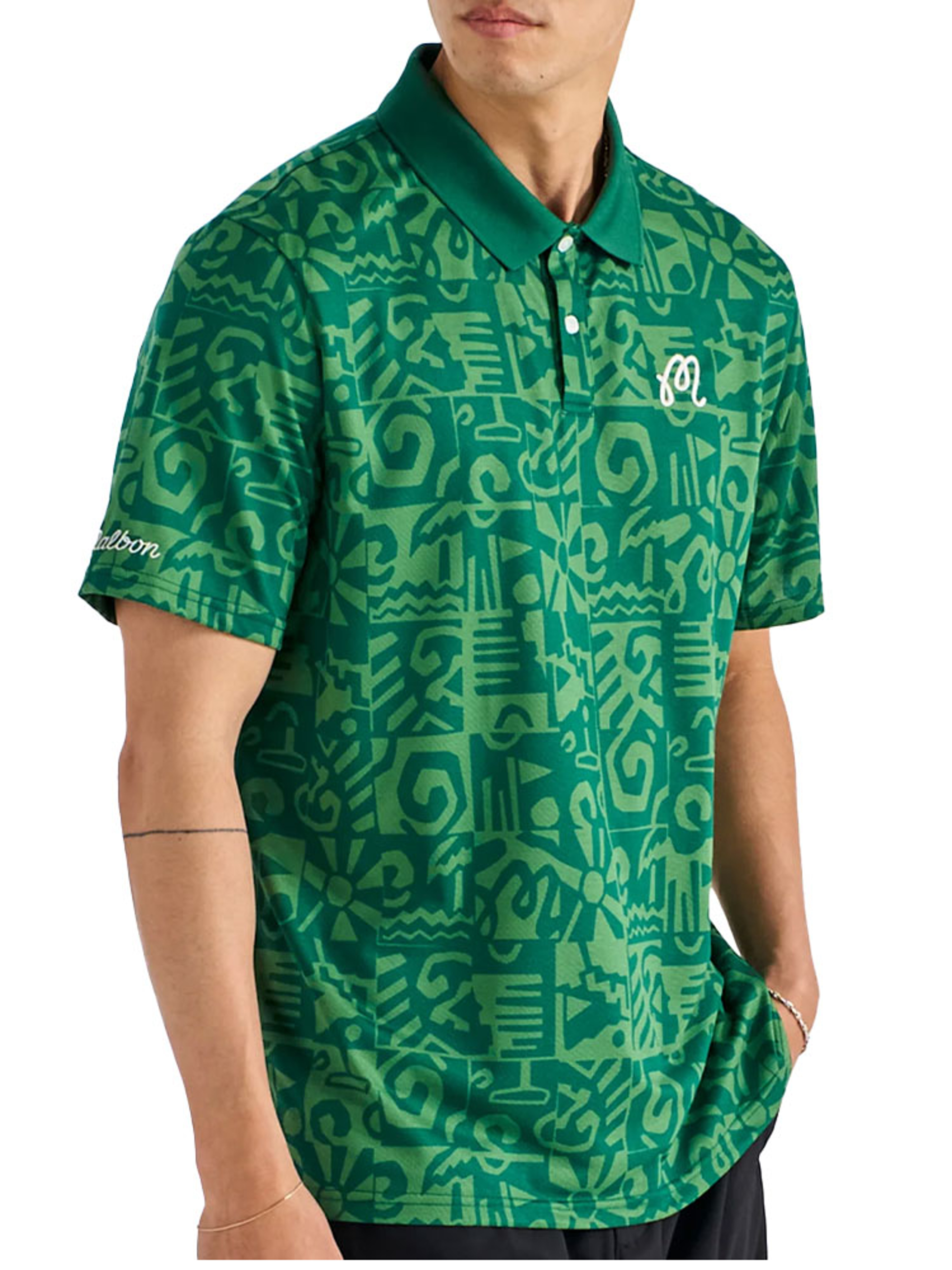 Malbon Mezzo Performance Pique Printed Polo - Kelly Green
