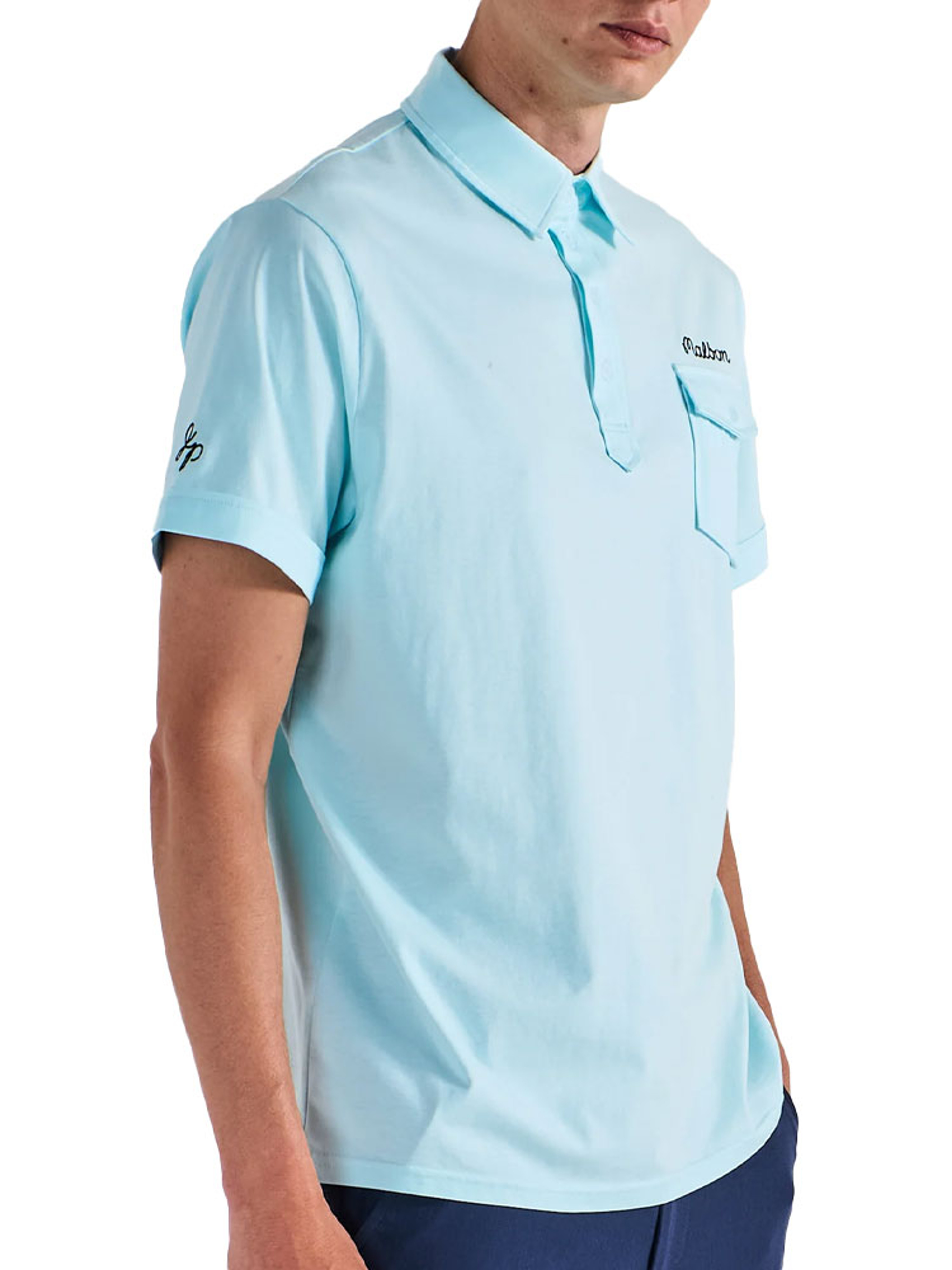 Malbon x Jasper Parnevik Single Pocket Mercerized Cotton Jersey Polo - Aqua Blue