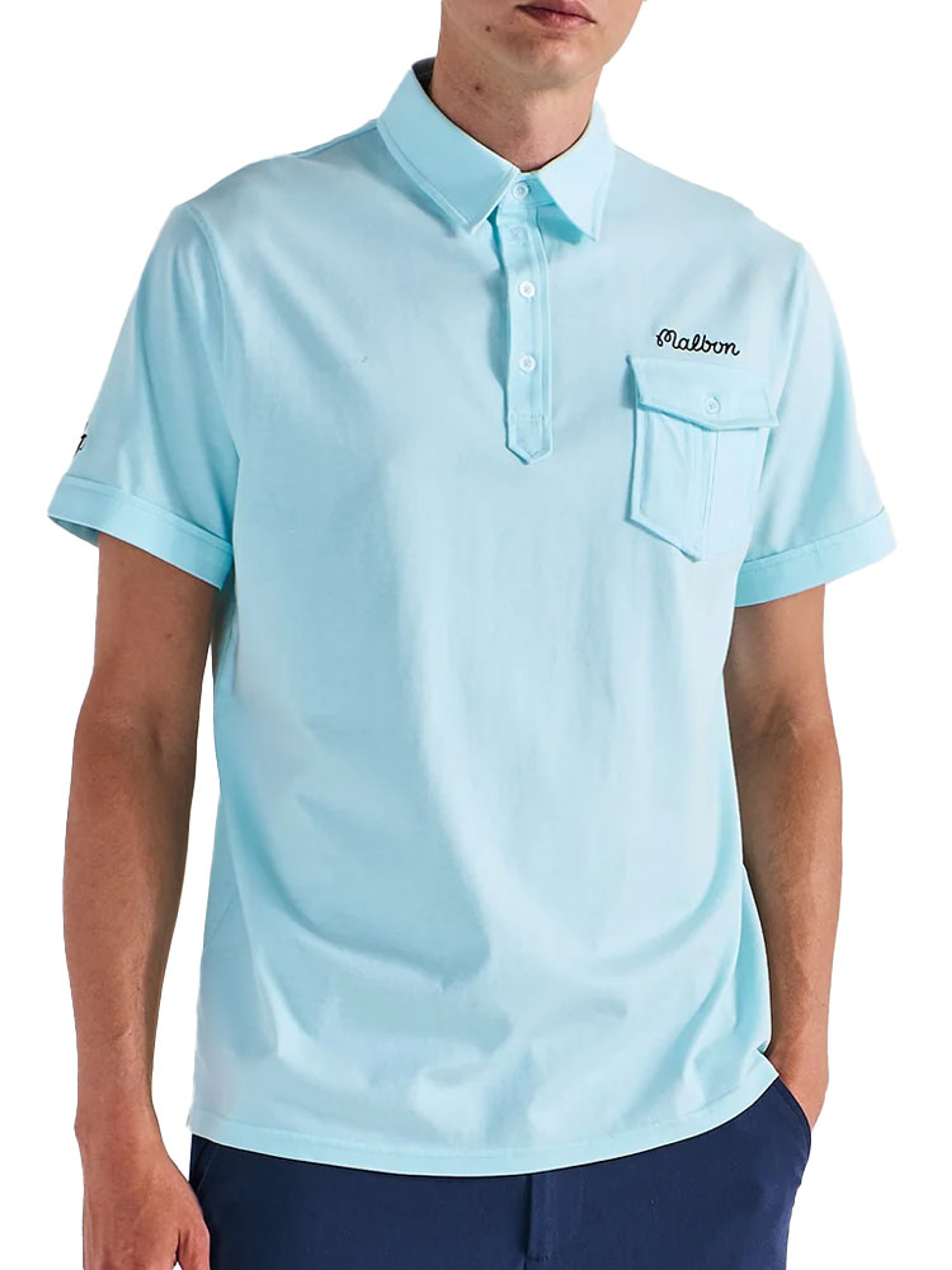 Malbon x Jasper Parnevik Single Pocket Mercerized Cotton Jersey Polo - Aqua Blue