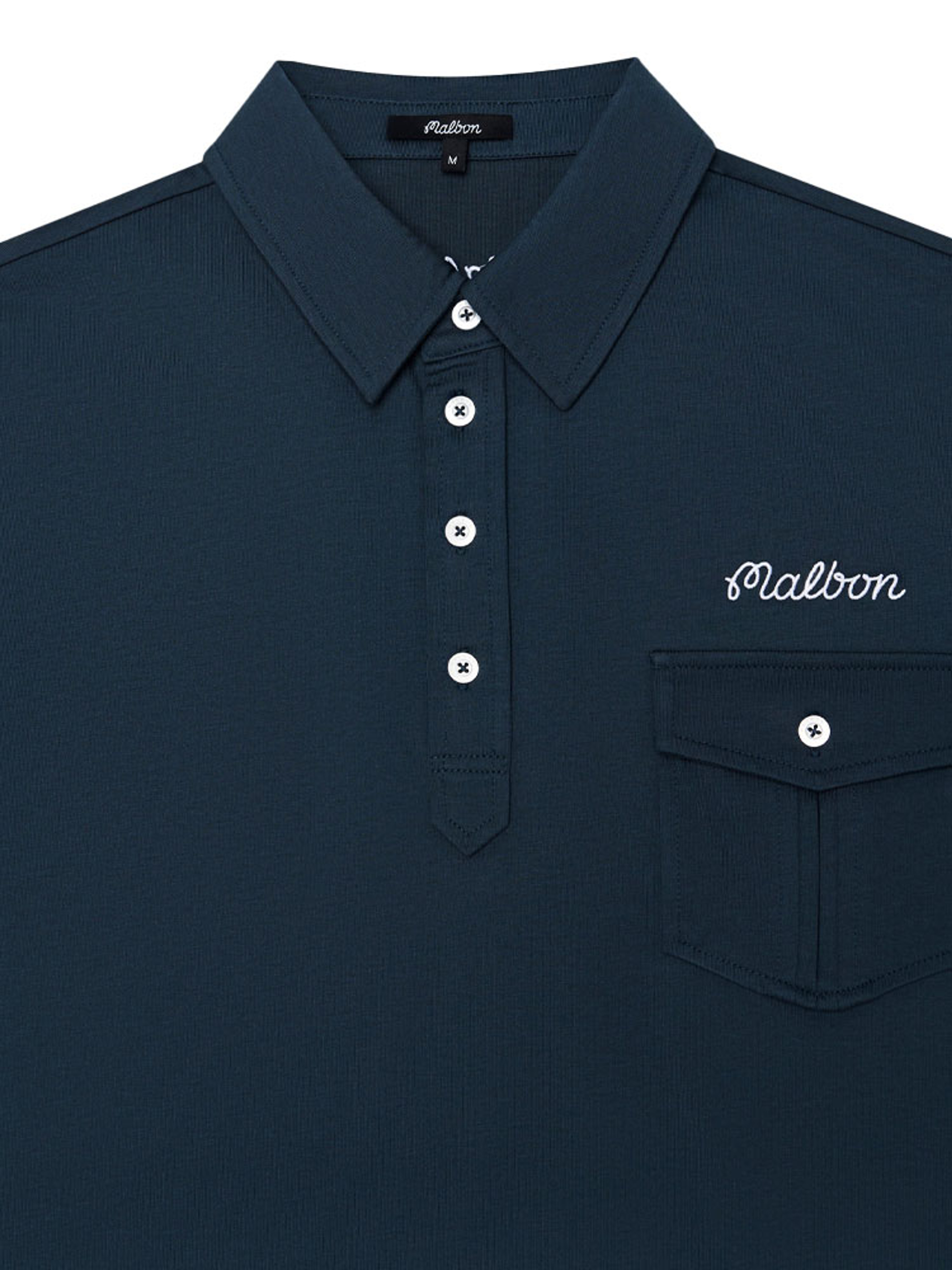 Malbon x Jasper Parnevik Single Pocket Mercerized Cotton Jersey Polo - Navy