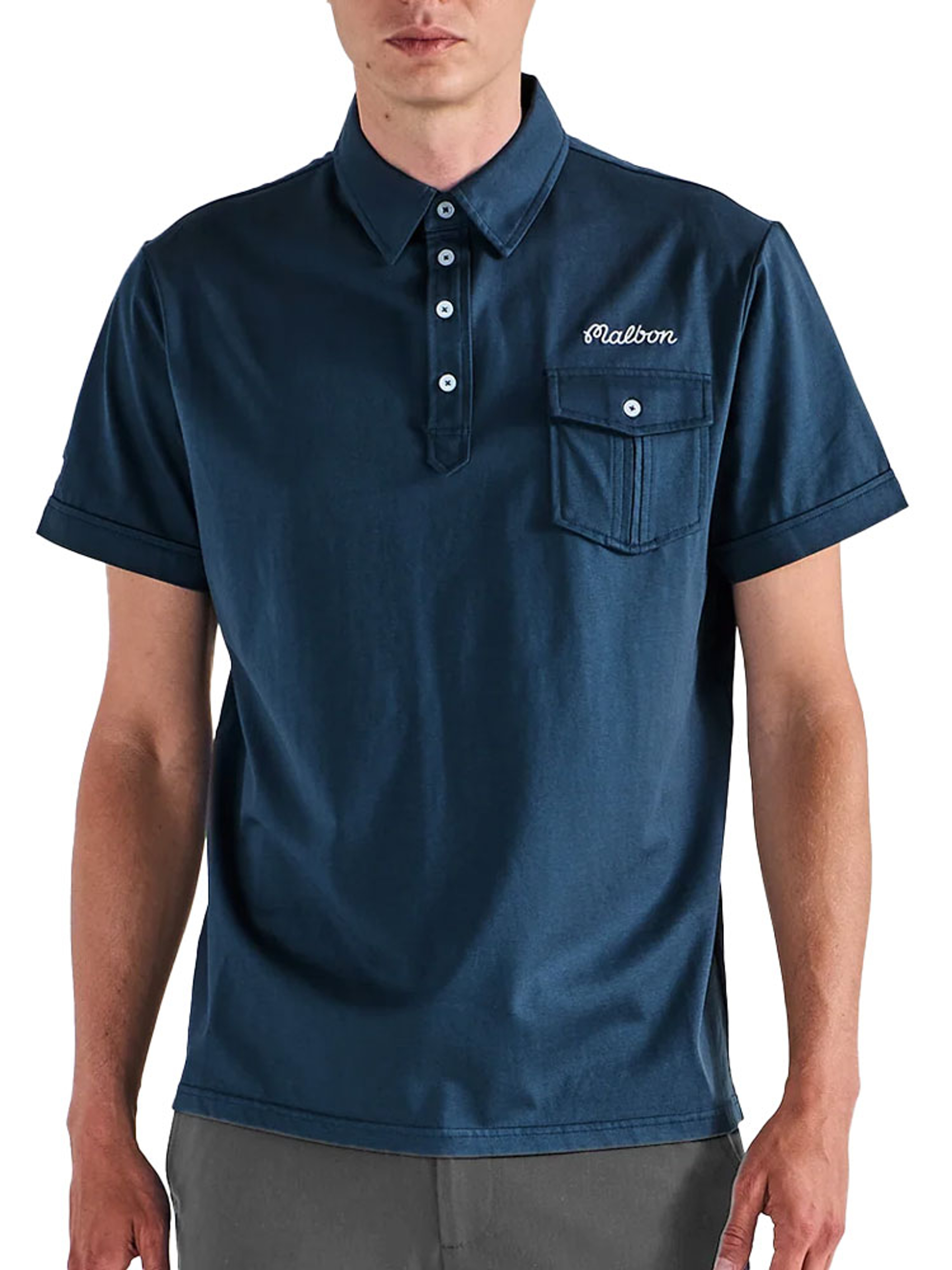 Malbon x Jasper Parnevik Single Pocket Mercerized Cotton Jersey Polo - Navy