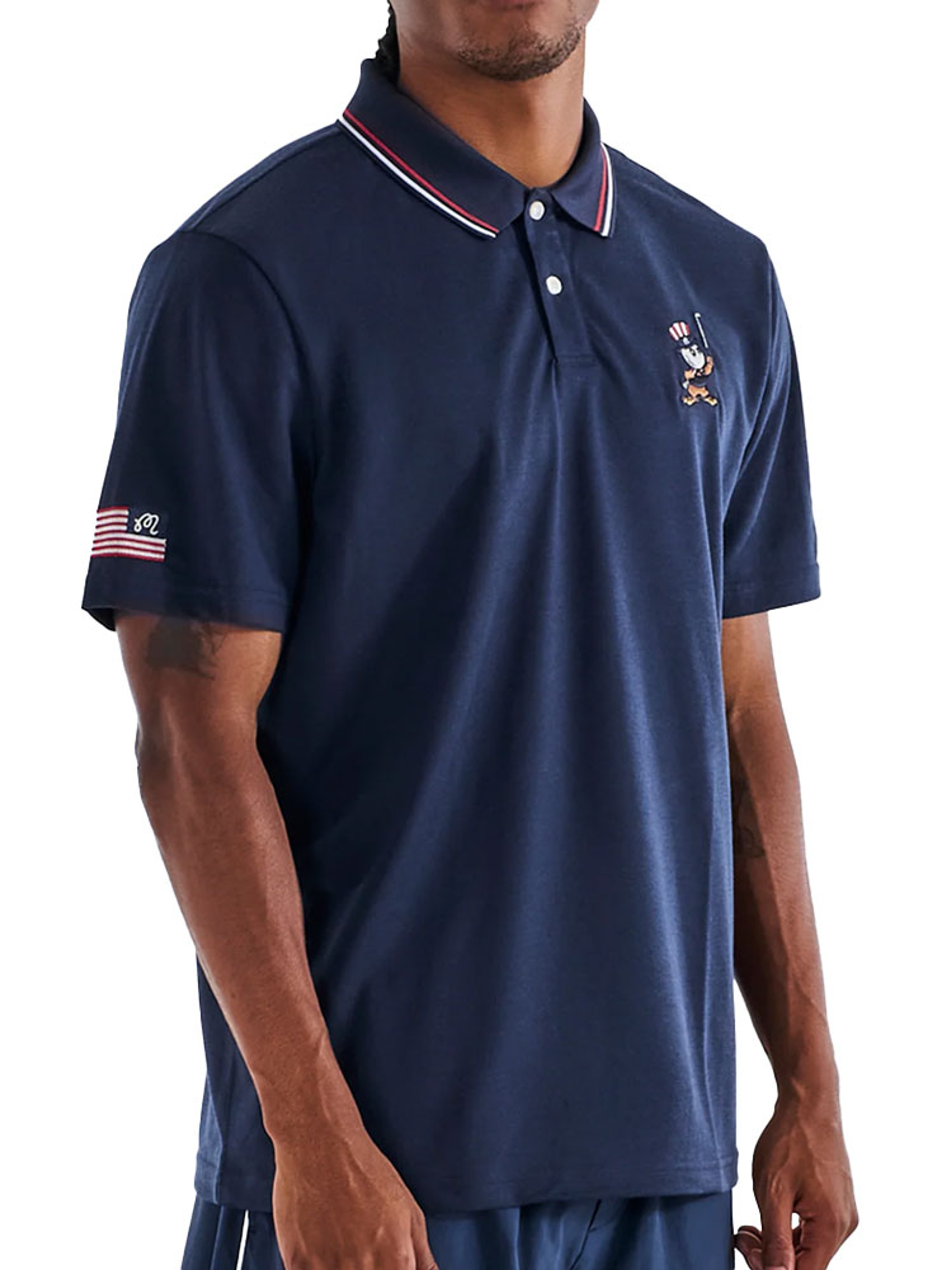 Malbon Eagle Buckets Performance Pique Polo - Navy