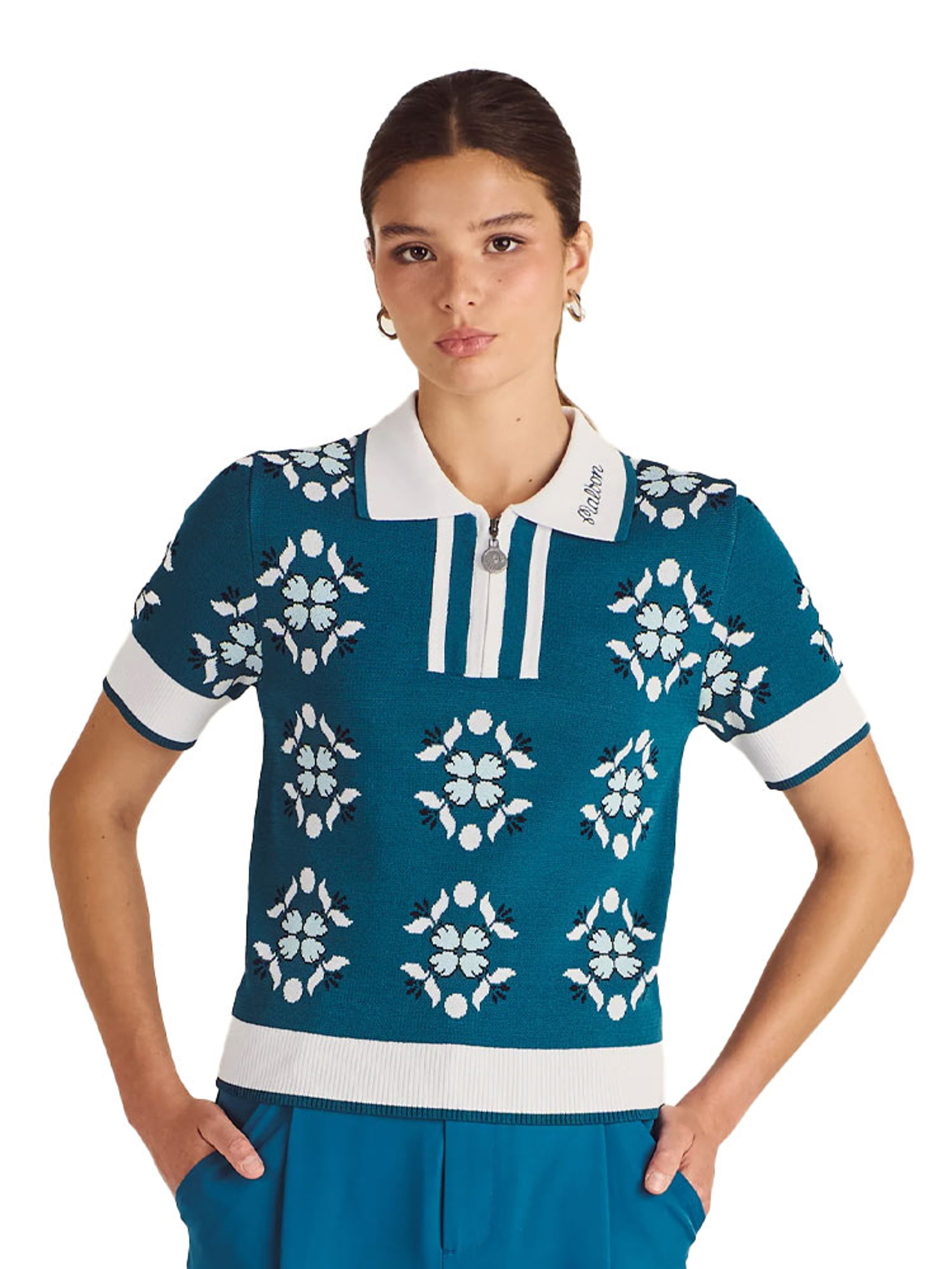 Malbon Womens Lucia Quarter Zip Polo - Ocean Multi