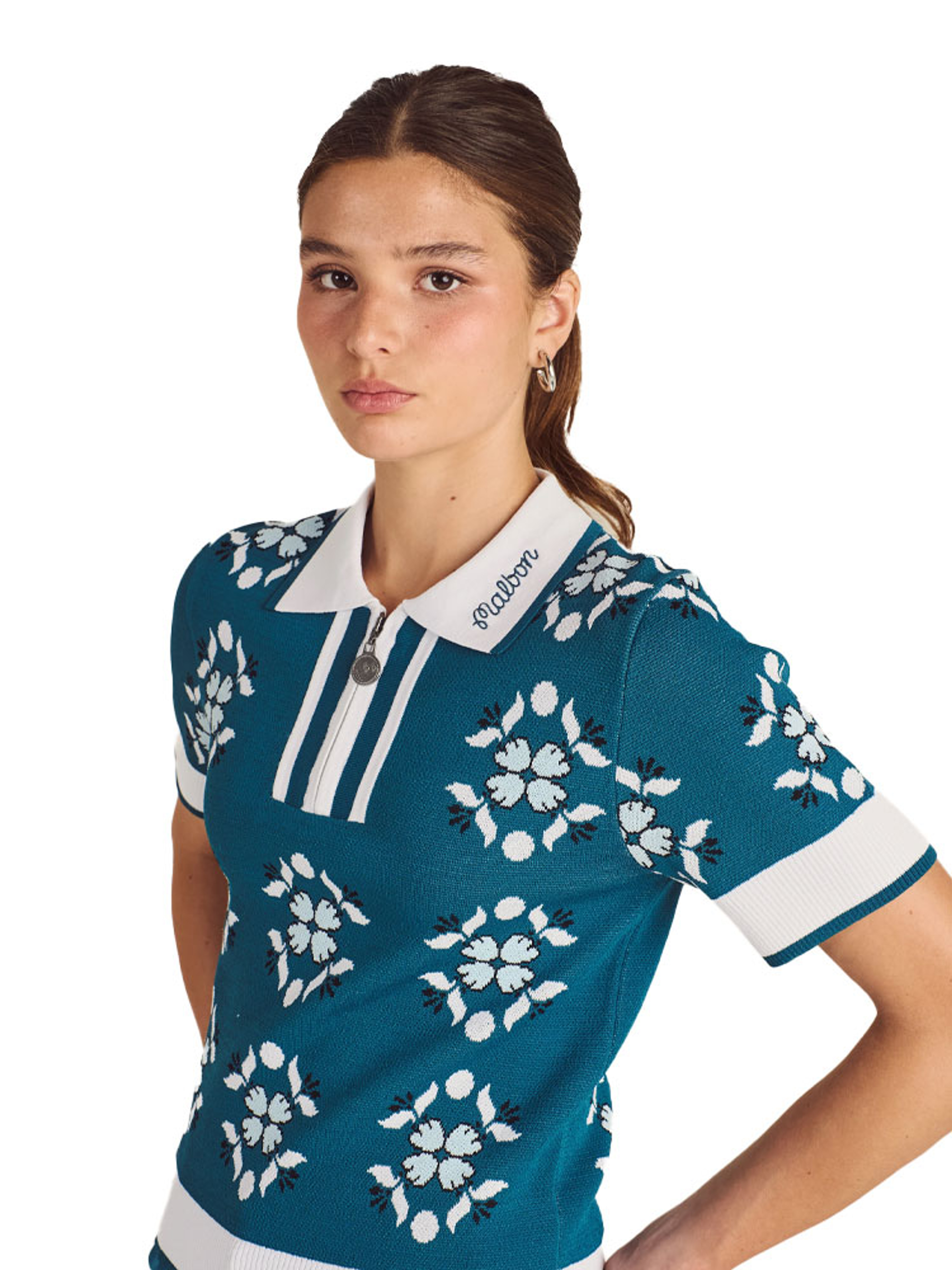 Malbon Womens Lucia Quarter Zip Polo - Ocean Multi