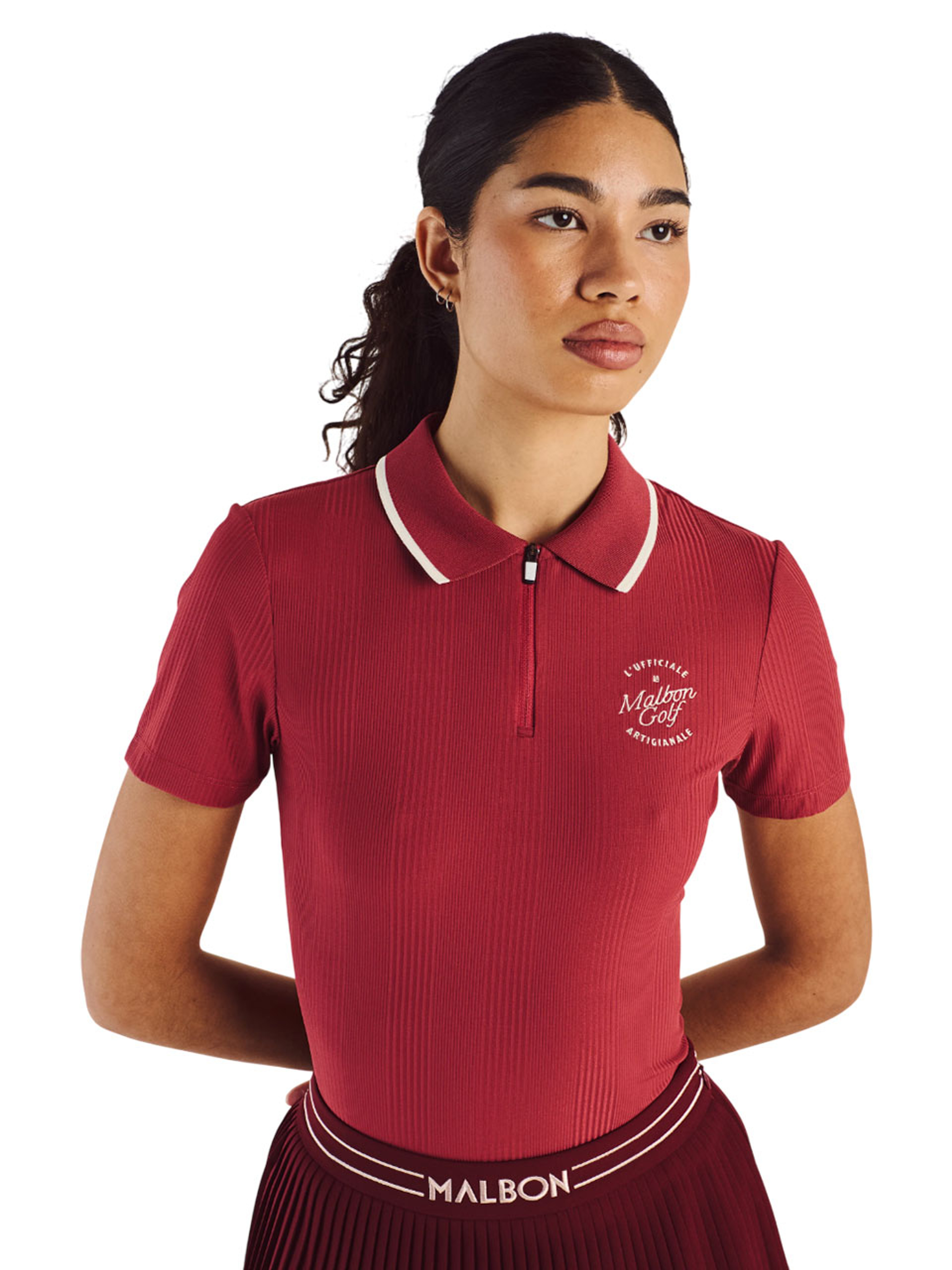 Malbon Womens Camilla Quarter Zip Polo - Garnet