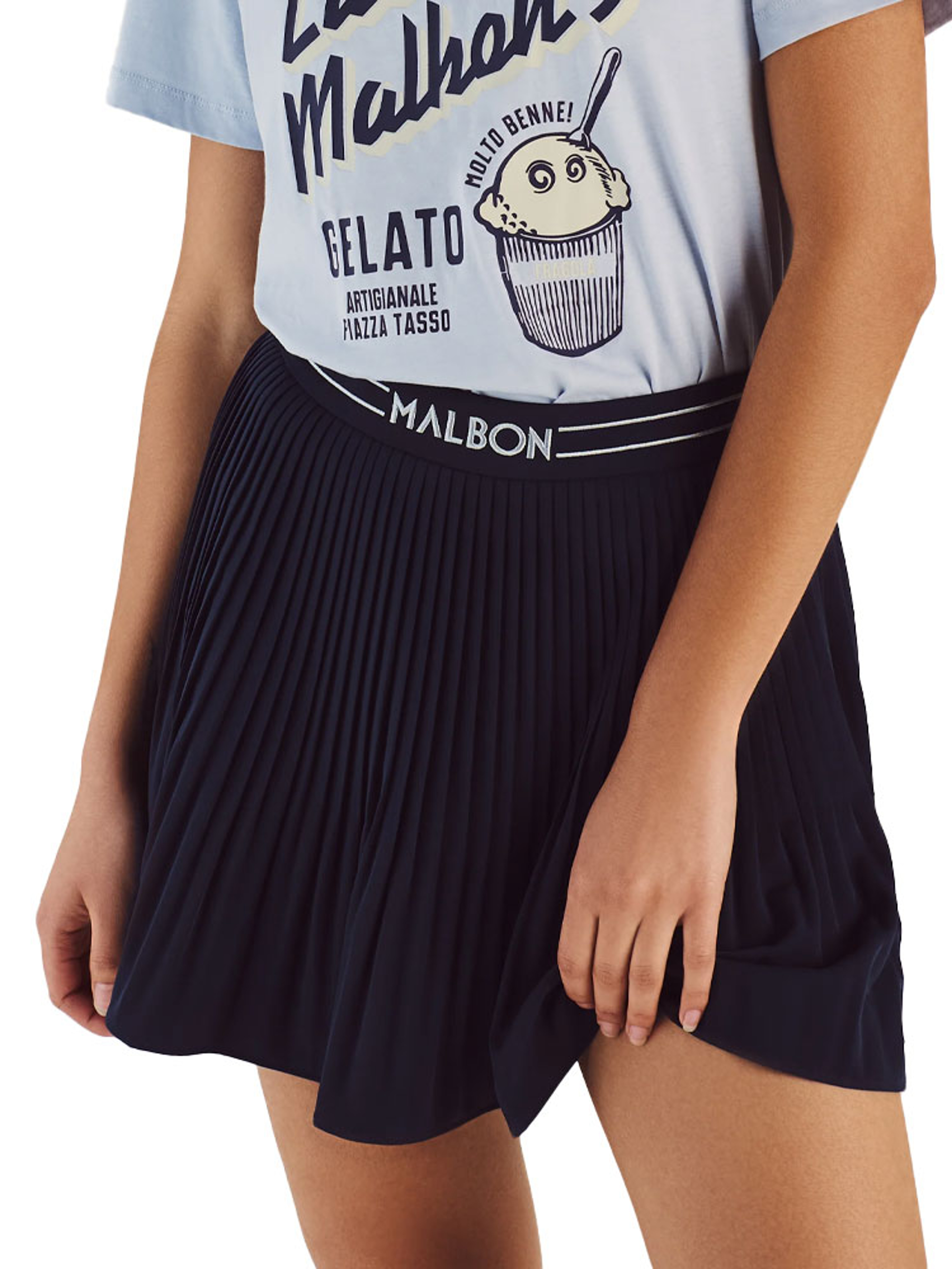 Malbon Womens Valentina Pleated Skirt - Navy
