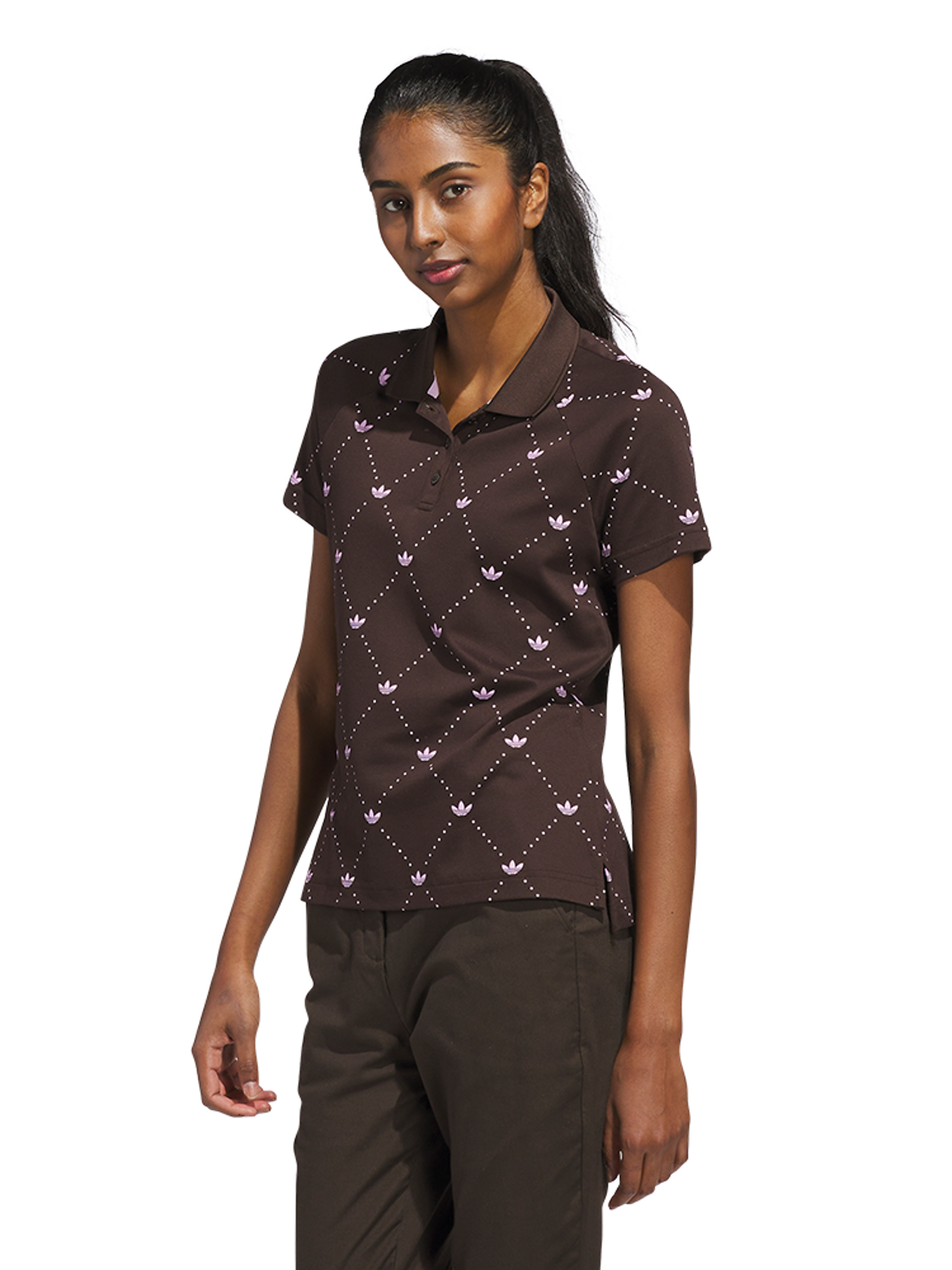 adidas Originals Womens Printed Trefoil Polo - Dark Brown/Bliss Lilac