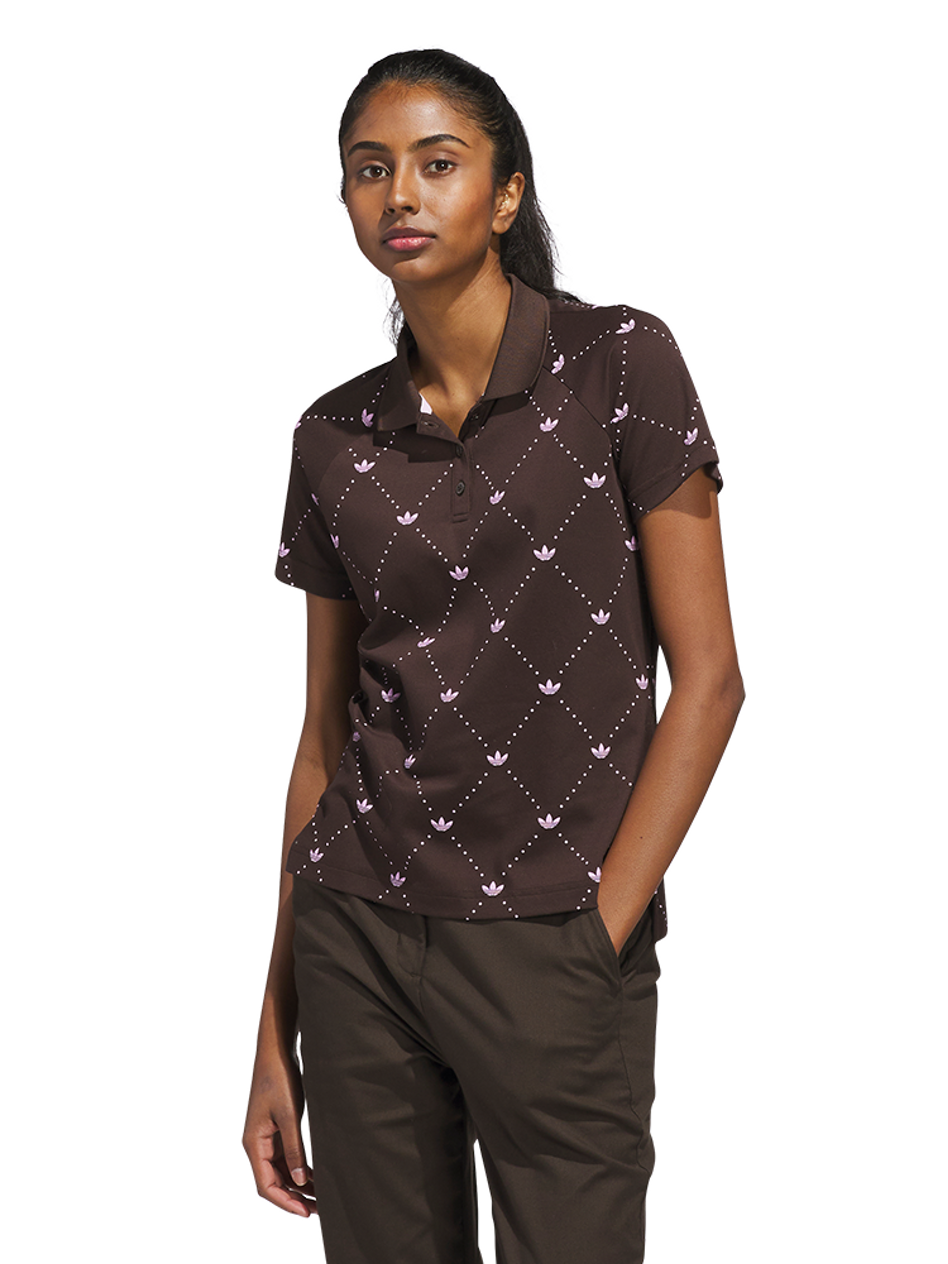 adidas Originals Womens Printed Trefoil Polo - Dark Brown/Bliss Lilac