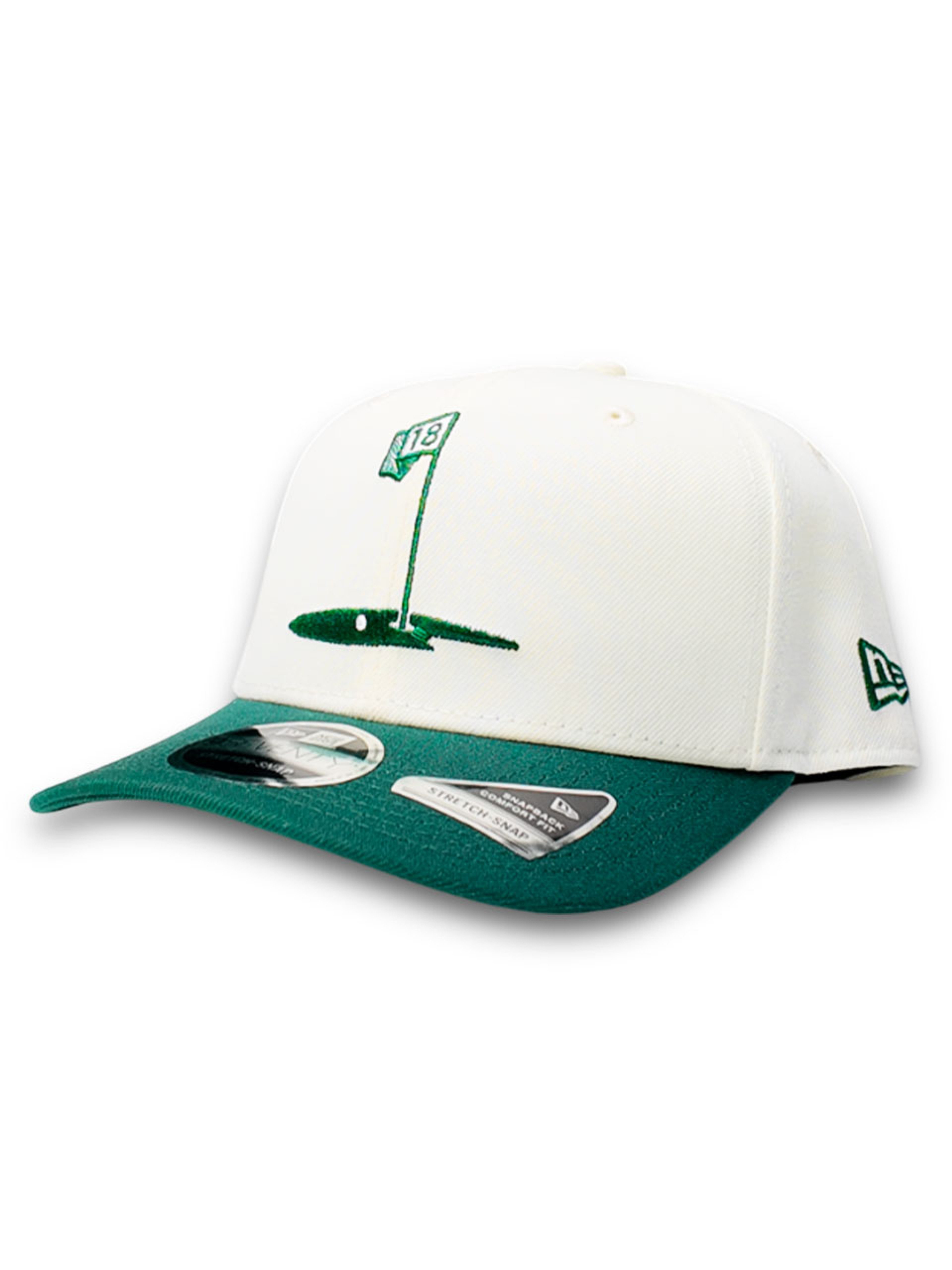 New Era Golf Flag 9Seventy Stretch Snapback Cap - Chrome White/Dark Green