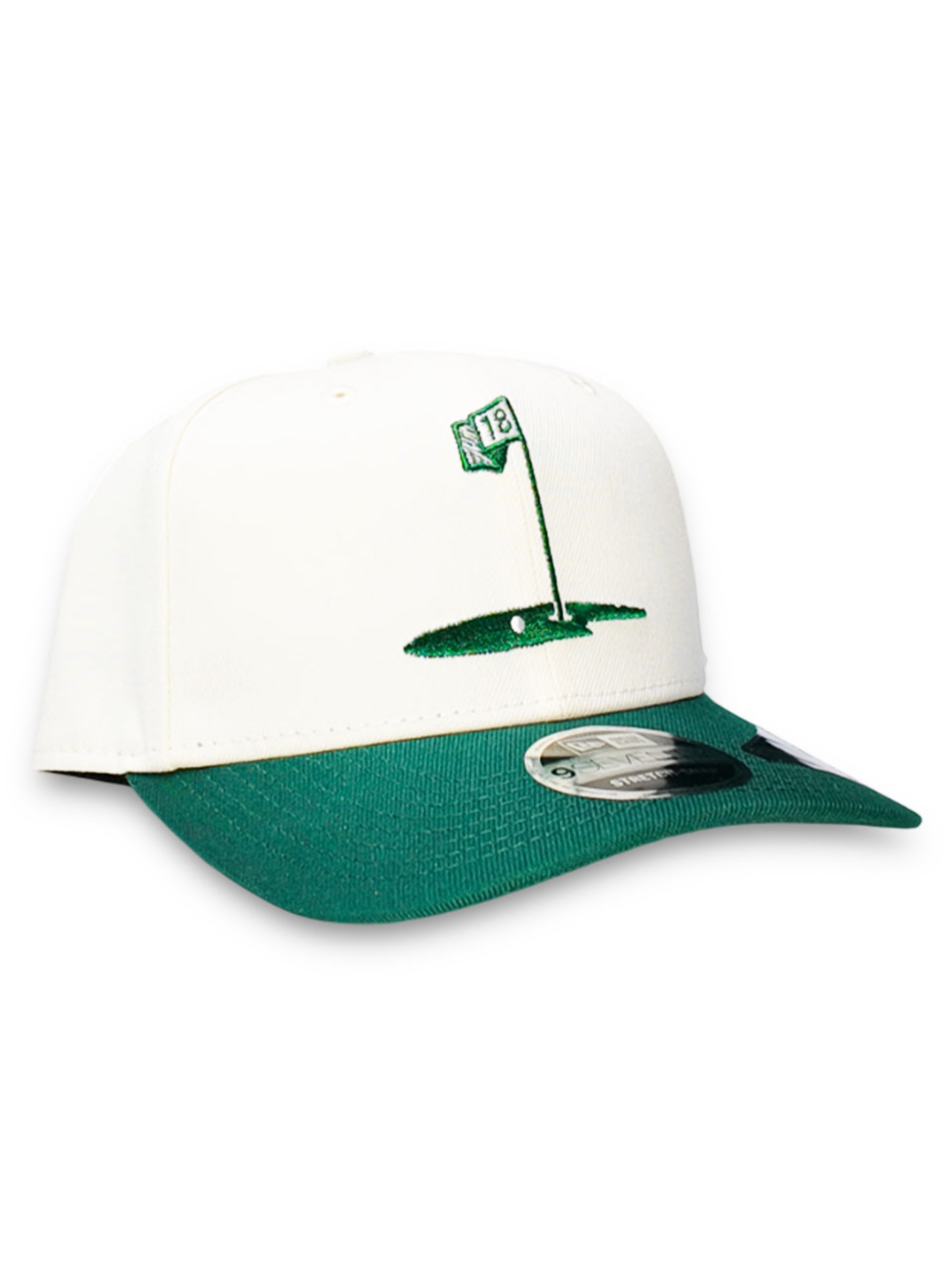 New Era Golf Flag 9Seventy Stretch Snapback Cap - Chrome White/Dark Green