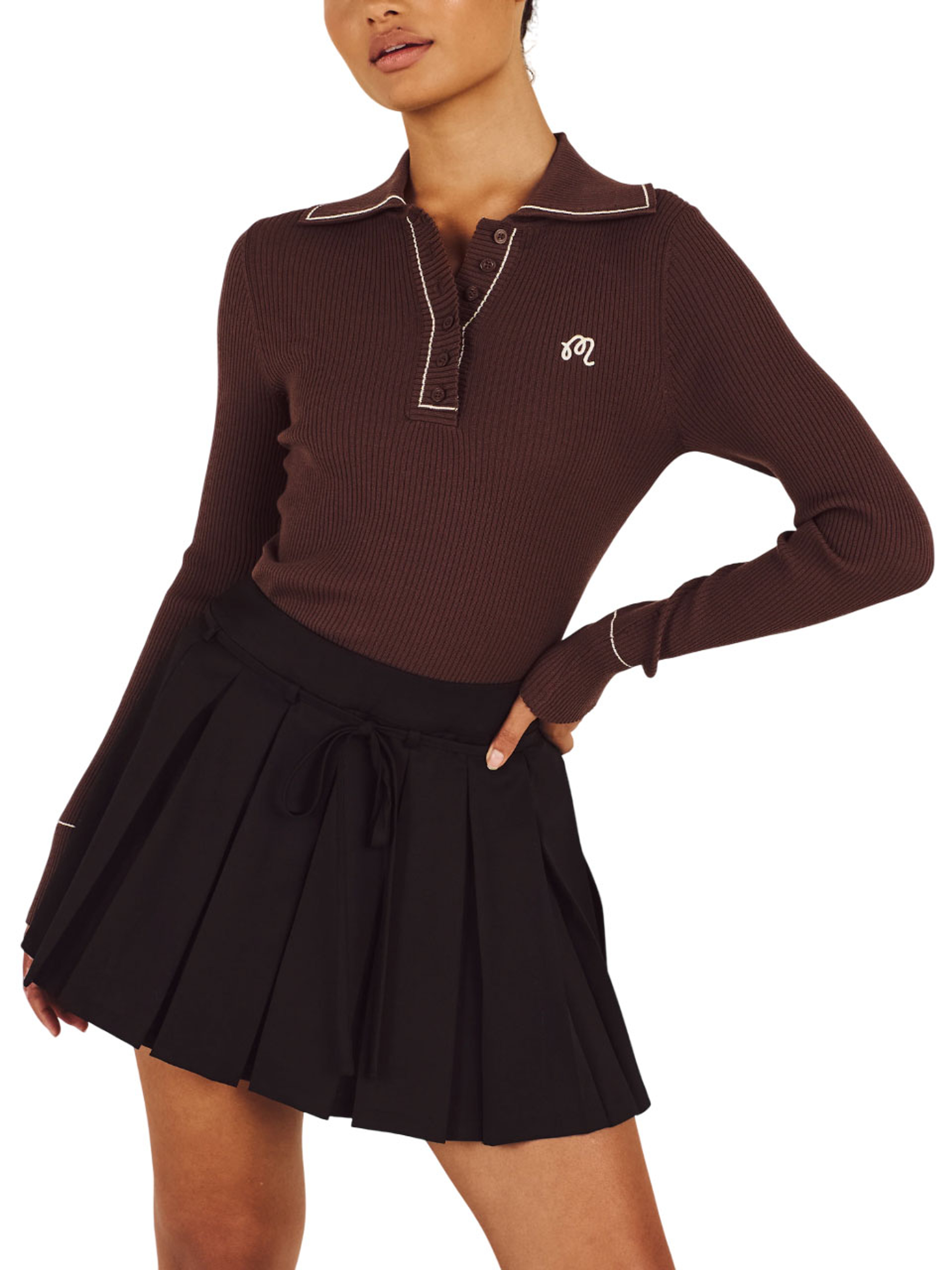 Malbon Womens Agatha Knit Polo - Mahogany