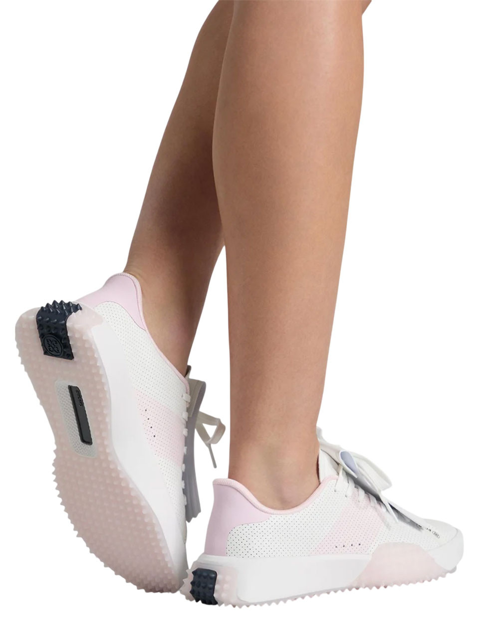 G/FORE Womens G.112 Perforated Saddle Stripe Kiltie Golf Shoes - Snow/Blush