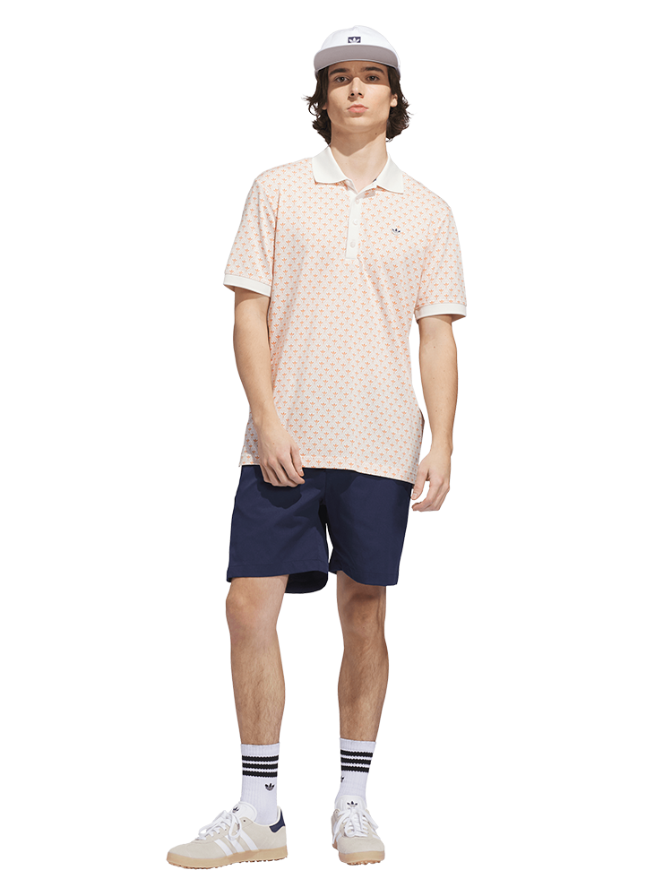 adidas Originals All Over Trefoil Polo - Chalk White/Dusky Orange