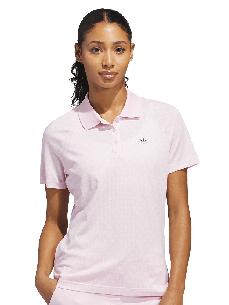 adidas Originals Womens All Over Trefoil Polo - Clear Pink/Chalk White