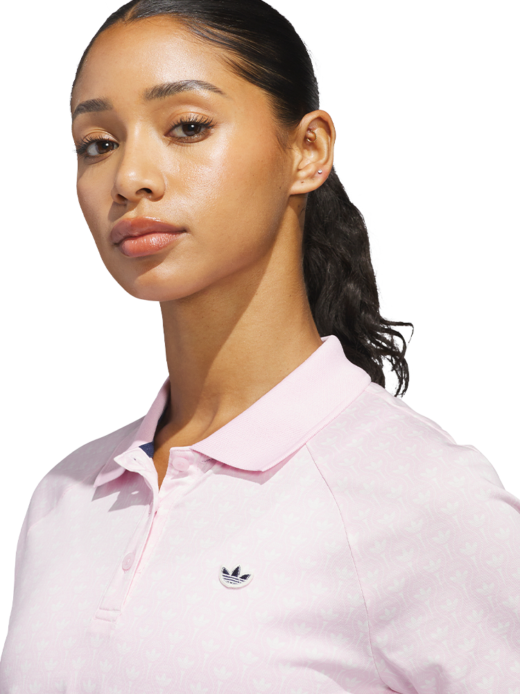 adidas Originals Womens All Over Trefoil Polo - Clear Pink/Chalk White