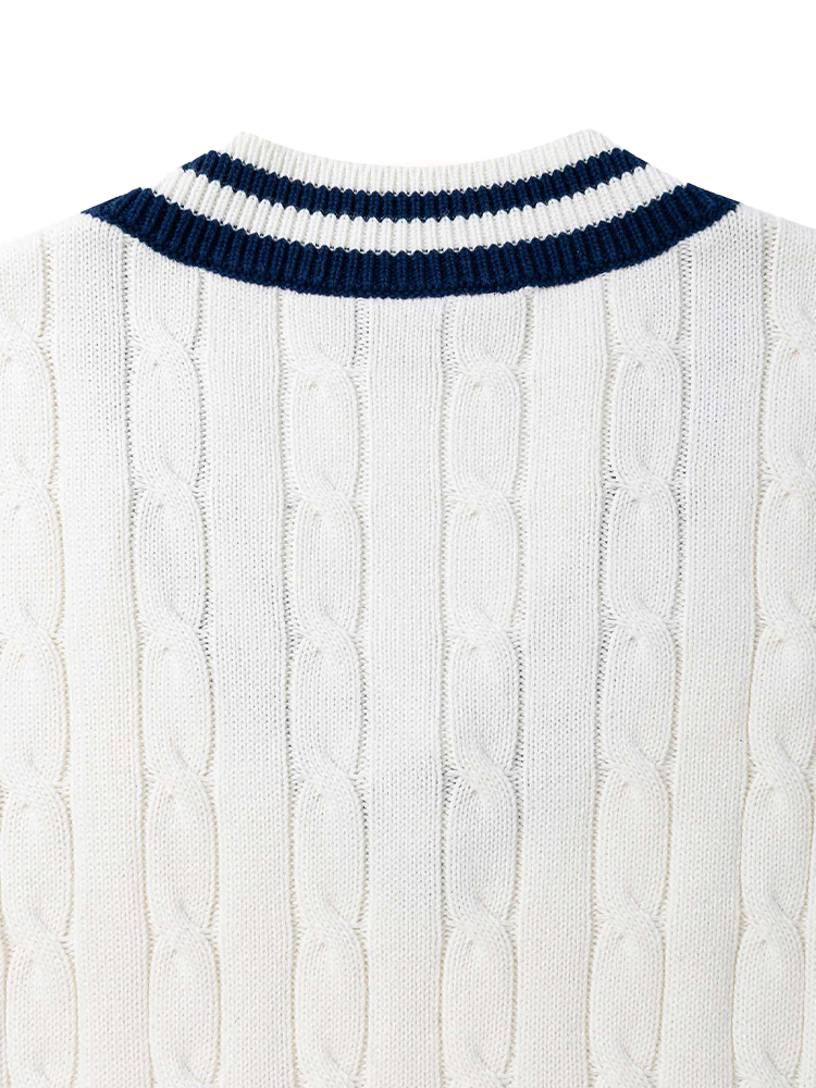 Walker Golf Things Women's Classic Cable Knit Vest - Ecru/Navy
