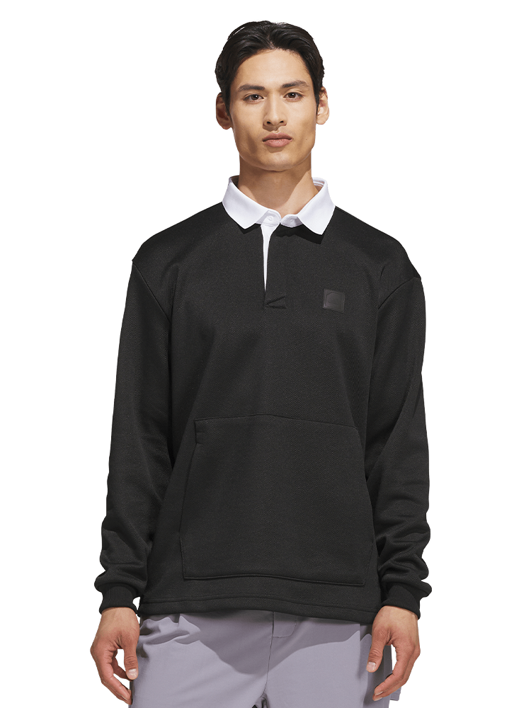 adidas Long Sleeve Knit Sweat Polo Shirt - Black