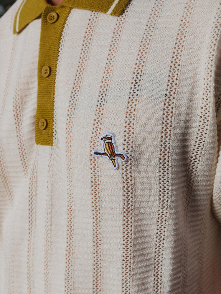 Walker Golf Things Kooka Knit Polo - Cream/Mustard