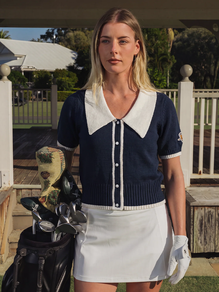 Walker Golf Things Womens Riviera Knitted Polo - Navy/White