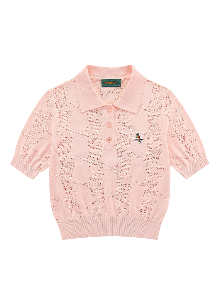 Walker Golf Things Womens Pointelle Knitted Polo - Pink