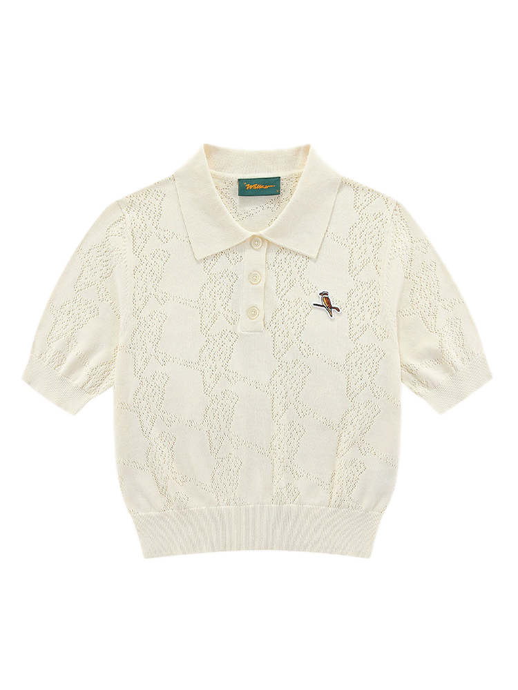 Walker Golf Things Womens Pointelle Knitted Polo - Cream