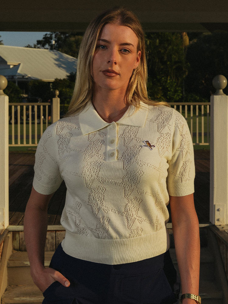 Walker Golf Things Womens Pointelle Knitted Polo - Cream