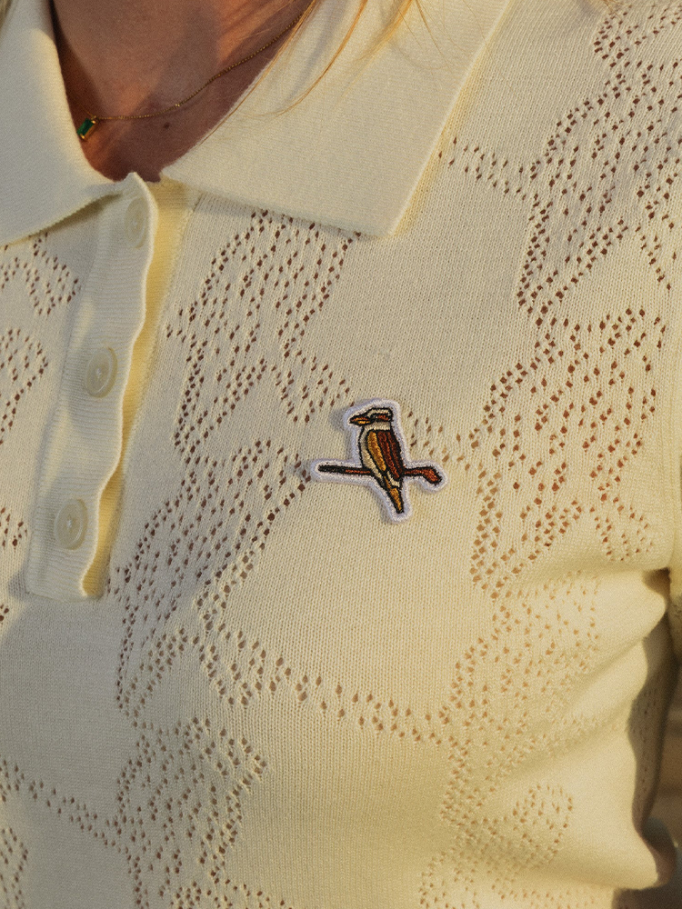 Walker Golf Things Womens Pointelle Knitted Polo - Cream