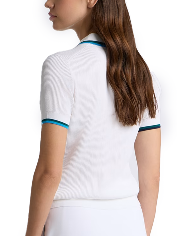 G/FORE Women's Johnny Collar Cotton Blend Rib Polo - Snow/Marine Teal