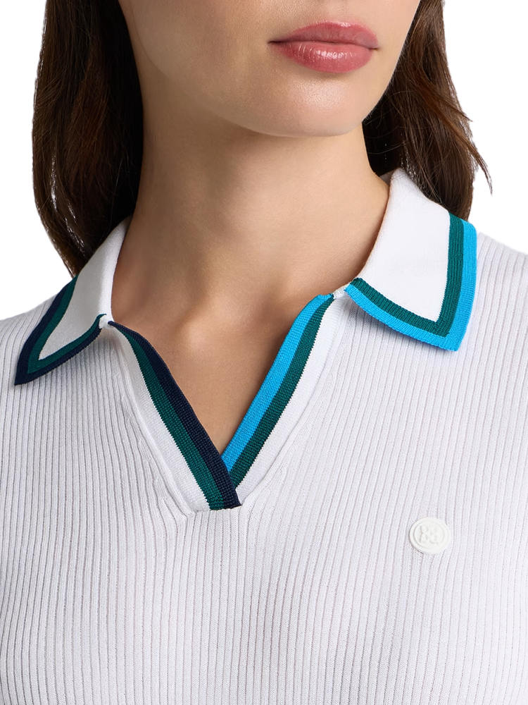 G/FORE Women's Johnny Collar Cotton Blend Rib Polo - Snow/Marine Teal