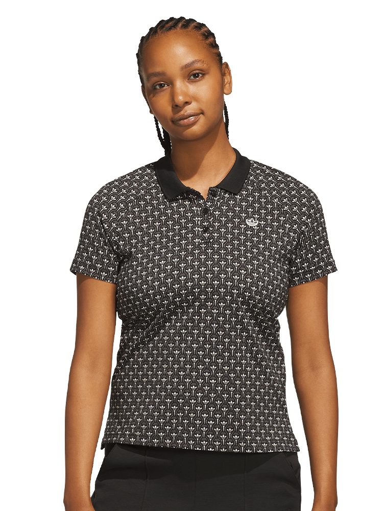 adidas Originals Womens All Over Trefoil Polo - Black/Chalk White