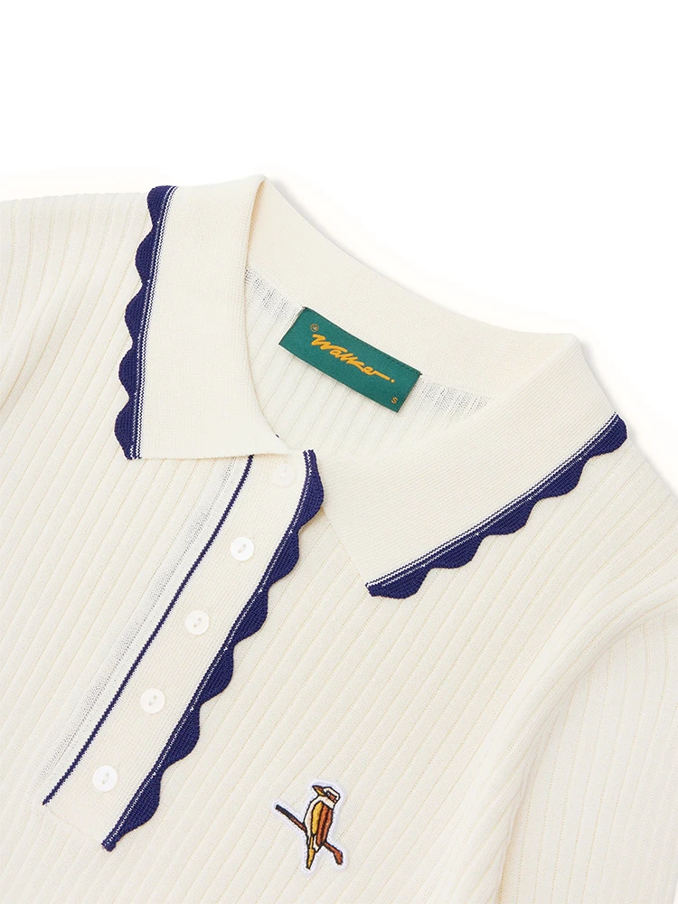 Walker Golf Things Women's Scalloped Knit Polo - Ecru/Navy