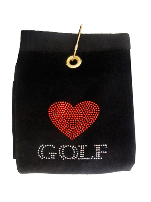 Navika Bling Heart Golf Towel Black