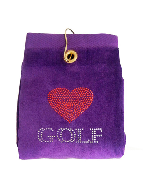 Navika Bling Heart Golf Towel Purple