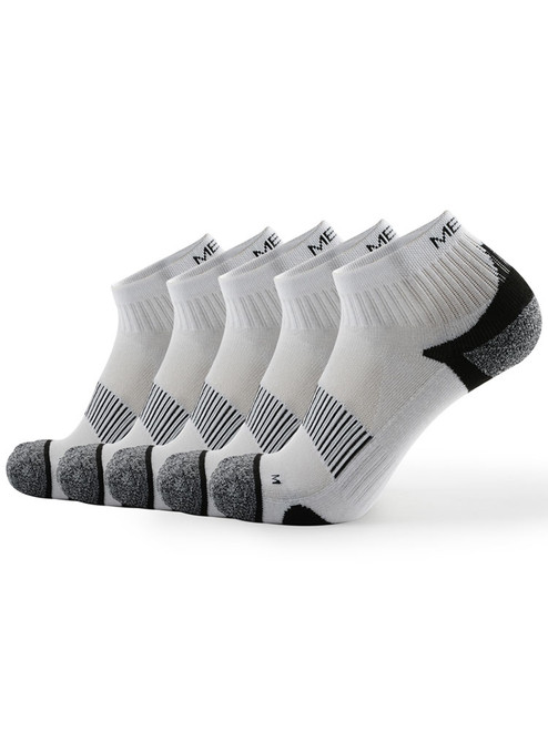 Meikan 5 Pack Quarter Cut Performance Sports Socks - White/Black