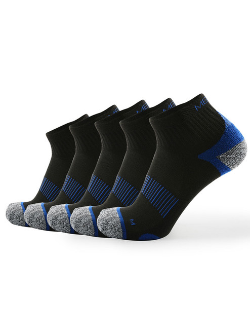 Meikan 5 Pack Quarter Cut Performance Sports Socks - Black/Dark Blue