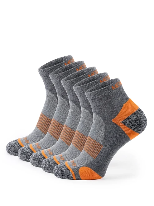 Meikan 5 Pack Quarter Cut Performance Sports Socks - Grey/Orange
