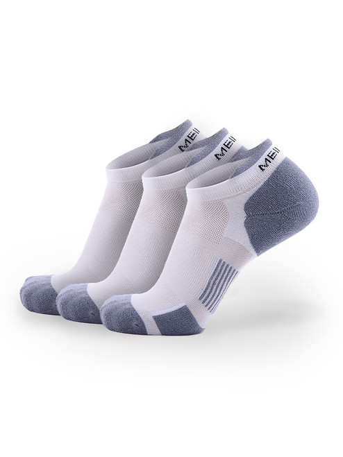 Meikan 3 Pack Low Cut Coolmax Technical Sports Socks - White/Grey