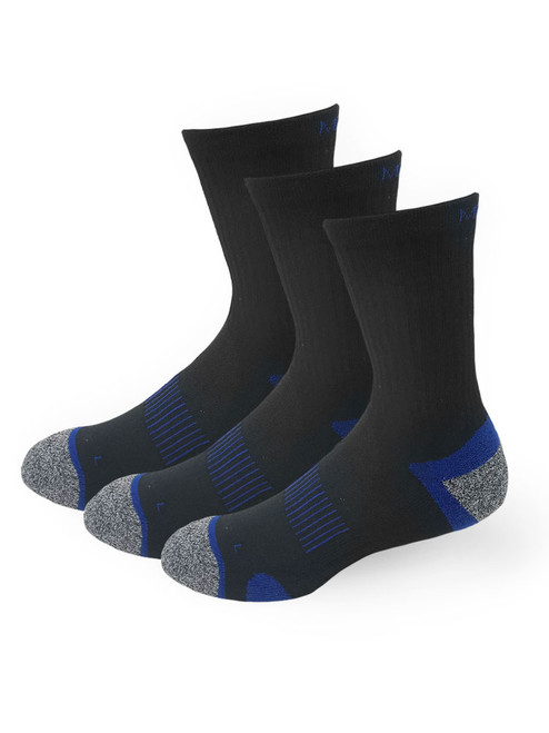 Meikan 3 Pack Crew Cut Performance Sports Socks - Black/Dark Blue