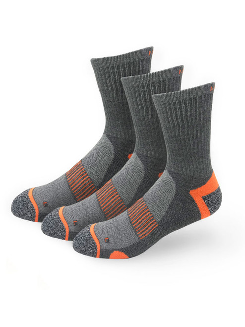Meikan 3 Pack Crew Cut Performance Sports Socks - Grey/Orange
