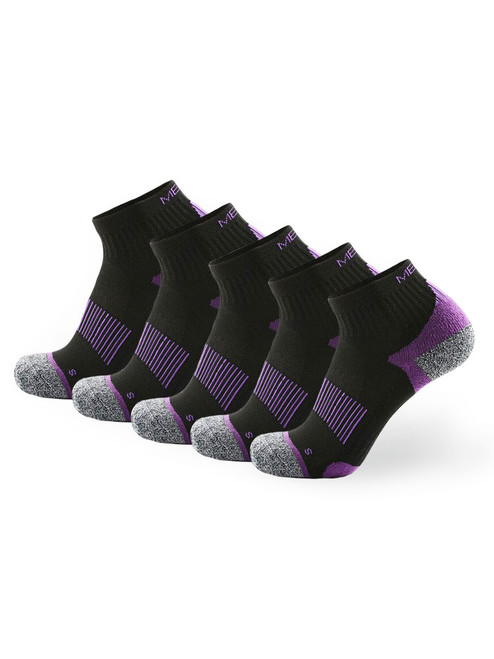 Meikan 5 Pack Women's Quarter Cut Performance Sports Socks - Black/Purple